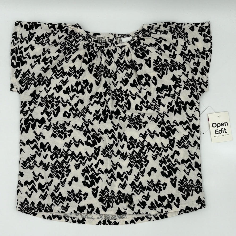 NWT Open Edit Kids Black and White Patterned Blouse